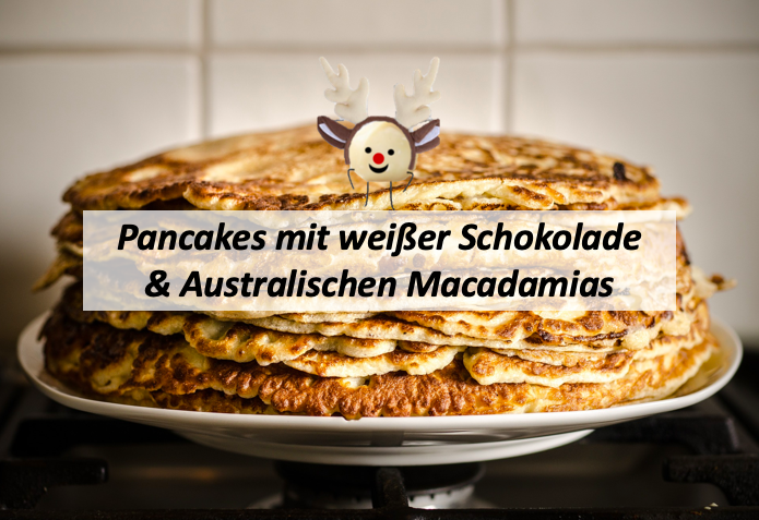 Pancakes mit Macadamias und weißer Schokolade